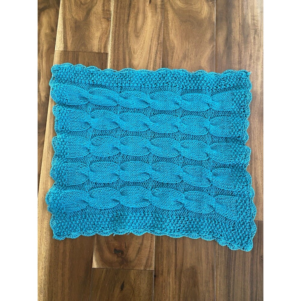Vintage Handmade Knit Blue Cable Doily